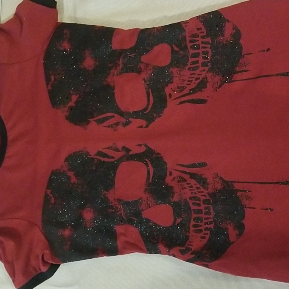 MIDNIGHT HOUR BURGUNDY  & BLACK SKULL DRESS WITH POCKETS SIZE SML